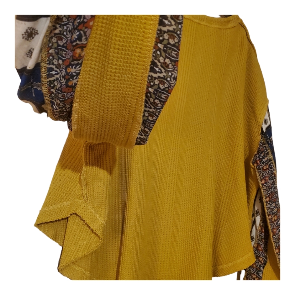 Umgee Oversized Waffle Knit Top Small Abstract Yellow Green Chartreuse F… - Picture 11 of 14
